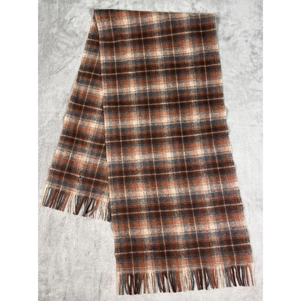 Pendleton 100% Virgin Wool Plaid Tartan Brown Scarf VINTAGE